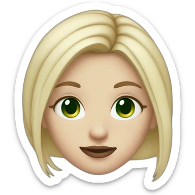 white girl, blond hair, green eyes, nose piercing on the side and a septum sticker