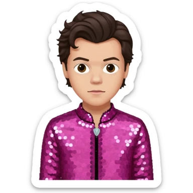 Harry Styles from One Direction with light skin, dark brown hair, dark pink sequin outfit sticker