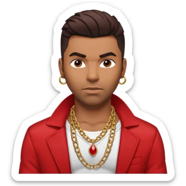 Ginuewine with dark brown hair, shirtless with necklace, red jacket sticker