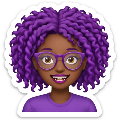 nerd emoji like with glasses and silly exaggerated buck teeth but it’s a black girl with dark purple curly hair sticker