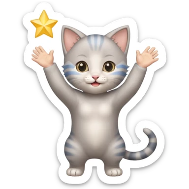 Joyful Gray baby girl kitten standing with arms up  sticker