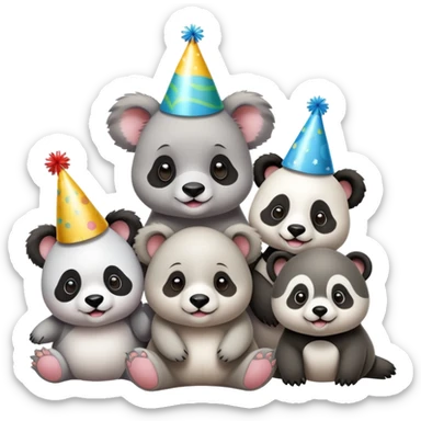 Koala’s birthday party with panda, baby seal and a puppy sticker