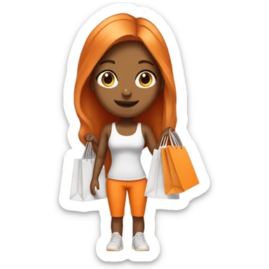 Tan girl with long orange hair wearing cute gym outfit holding shopping bags sticker
