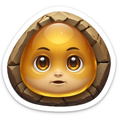 Single gemstone rock character, warm golden citrine, squat and heavy like a rock, with carved facets and tiny surface imperfections, cute round eyes  sticker