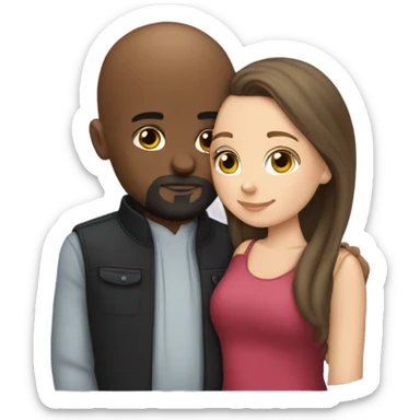 White girl brunette kissing black bald man with beard sticker