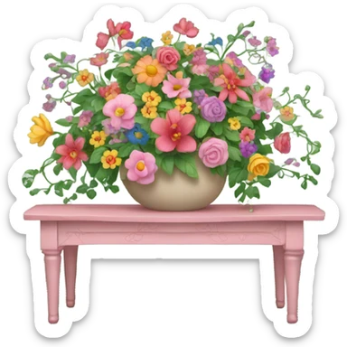 Pink table with flowers and vines  sticker