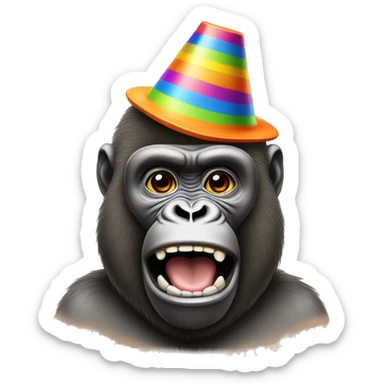Orange Gorilla tag gorilla wearing a rainbow party hat sticker