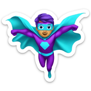 purple and cyan flying superhero in cape sticker