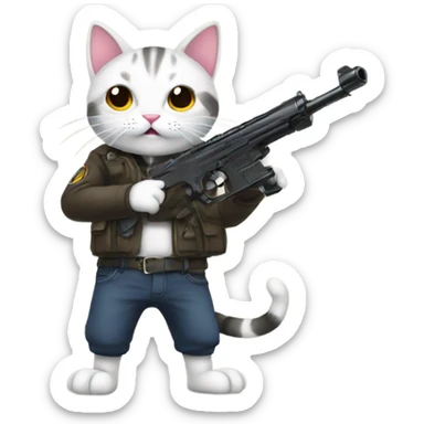 Cat with gun anime sticker