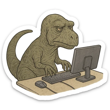 old dinosaur working at a computer sticker