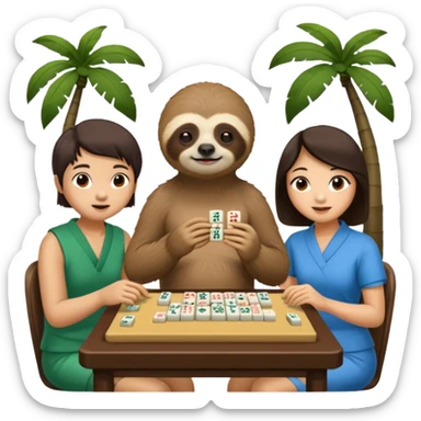 A sloth playing mahjong with two asian sticker