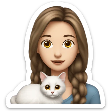Girl-long-hair-brunette-and-cat-angora-white sticker