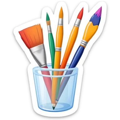 icon for Illustration hobbie, paintbrush and pencil under colurfull poster, simple lines, minimalistic style, transparent background. sticker