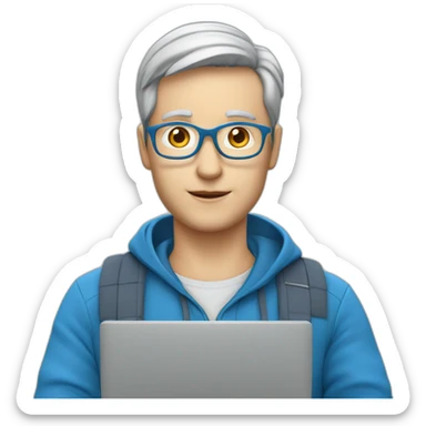 European teacher in blue closer in the laptop screen ￼ sticker