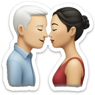 white man and asian woman kissing sticker