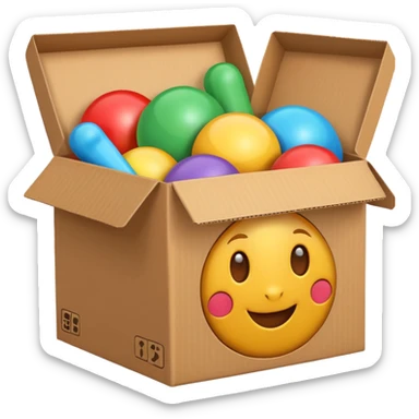 cardboard box with toys, realistic sticker