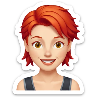 character with bright red hair winking, cheerful sticker