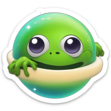 planet Mercury with a cartoon thinking frog face sticker