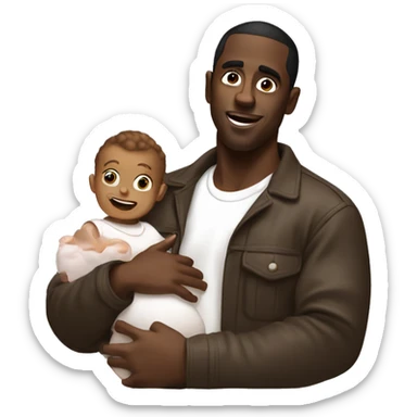 Diddy holding baby and baby oil sticker