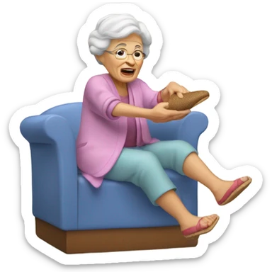 A grandma throwing a slipper sticker