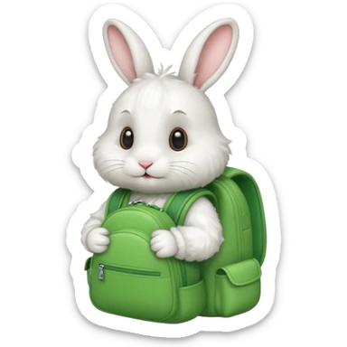 white rabbit wear green backpack sticker
