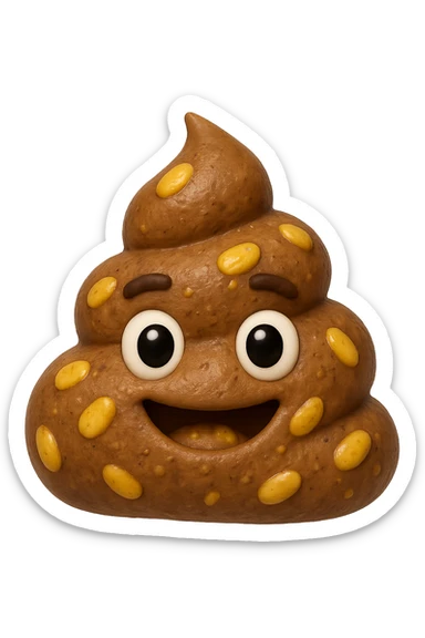 emoji stile iphone 3d di una cacca con mais visibile all'interno, iperrealistiche 4k sticker