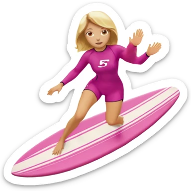 White women surfing on pink surf board with blonde hair  sticker