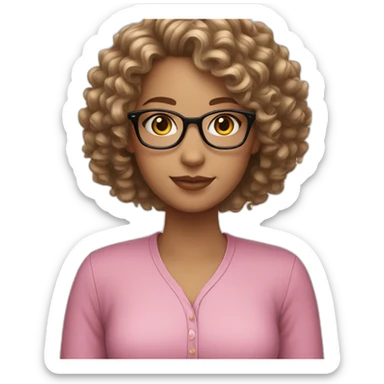 white girl with curly hair and glasses in pink shirt sticker