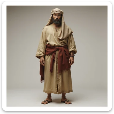fullbody Jerusalem man wearing traditional Jesus-era clothes, realistic details, historical accurate attire, robe, sandals, head covering, photorealistic style sticker
