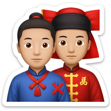 qing empire man holding a red x to a non-qing empire man sticker