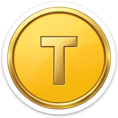 single round token with a T symbol, yellow and gold sticker