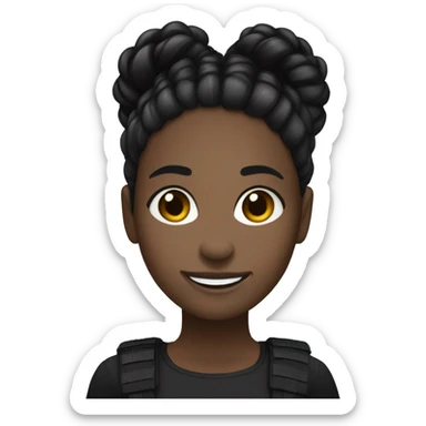 blackgirl with long blacks braid and brown eyes and a molle under her right eye she's smiling and wears black clothes sticker
