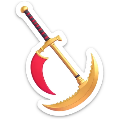 Golden sickle weapon with red highlights, Reaper symbol sticker