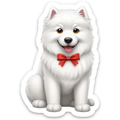 Samoyed dog with a red bow sticker