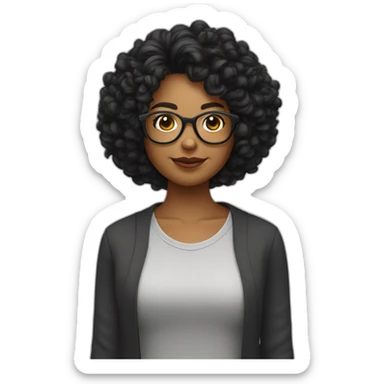 maestra con lentes pelo corto color negro pelo rizado sticker