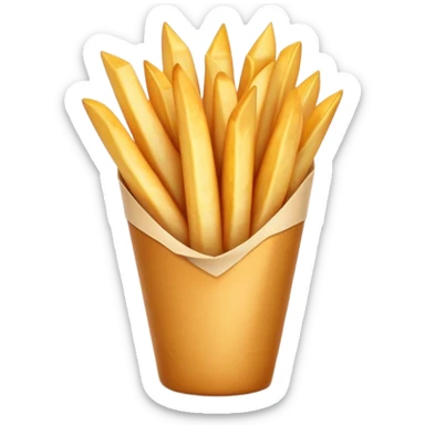 Cinematic Realistic Belgian Fries Dish Emoji, showcasing thick, crispy fries served in a paper cone rendered with detailed textures and golden, appetizing lighting. sticker