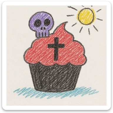 gothic cupcake, children doodle style sticker
