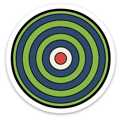 A target with navy rings and a vibrant green bullseye, with a border, emoji style sticker