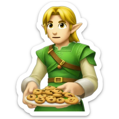Link de Zelda qui mange un cookies sticker