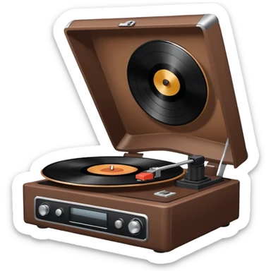 A brown record player spins a stark black vinyl under the veil of dusk. sticker