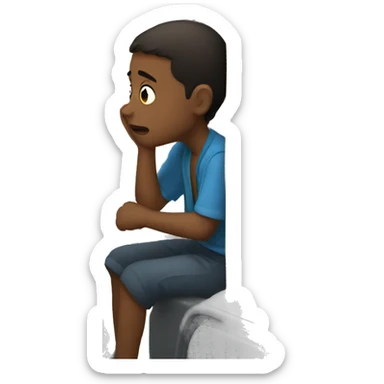 Boy crying while looking out a bus window sticker