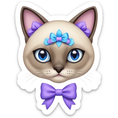 siamese cat wearing a lavender bow sticker