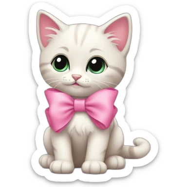 Shy kitten with pink bow sticker