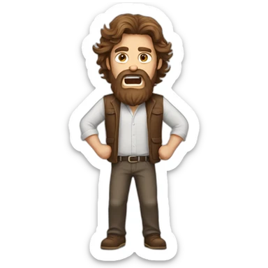 long brown haired bearded man raging sticker
