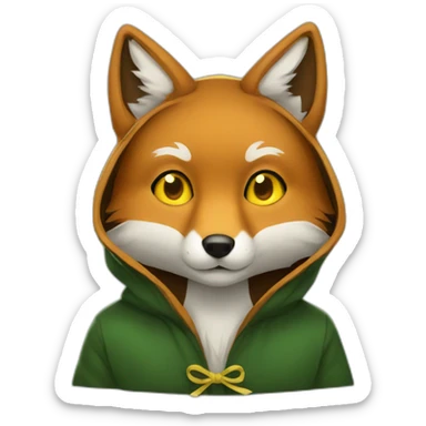 brown fox with yellow eyes and a dark green hood sticker