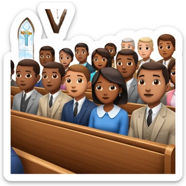 African American men and women sitting in church pews on a Sunday at church listening to a preacher sticker