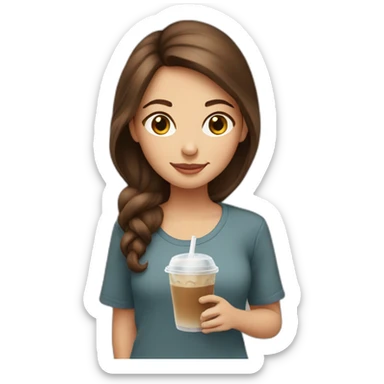Girl with brown hair with iced coffee sticker