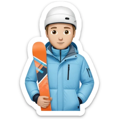 White man with snowboard wearing light blue jacket sticker