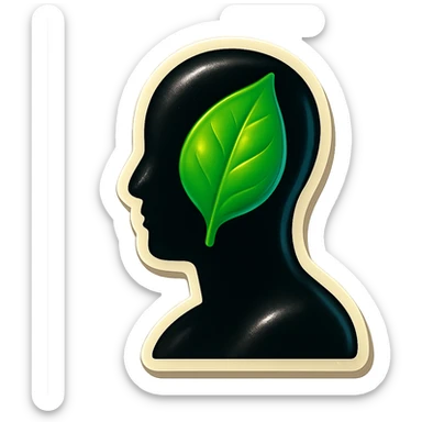 human silhouette or body with a leaf symbolizing mental health placed on the face or chest, retro stickers style, clear outlines, strong shadows and highlights, fun and not too complex, psychosomatics and psychology theme sticker