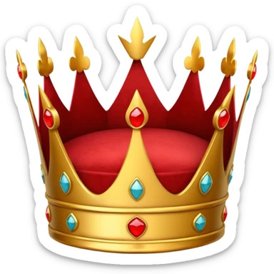 golden crown, detailed, regal, with red velvet accents, classic emoji style sticker